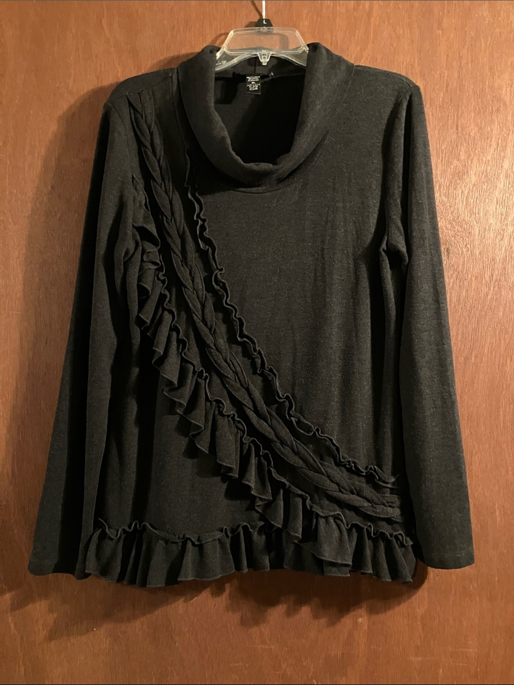 Cable & Gauge Black Ruffle Cowl Neck Sweater